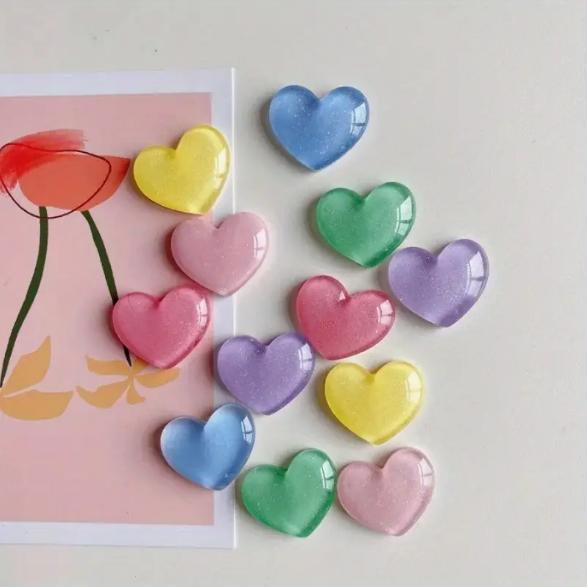 Resin Glitter Pack - 6pcs Colorful Heart Shaped Fridge Magnets